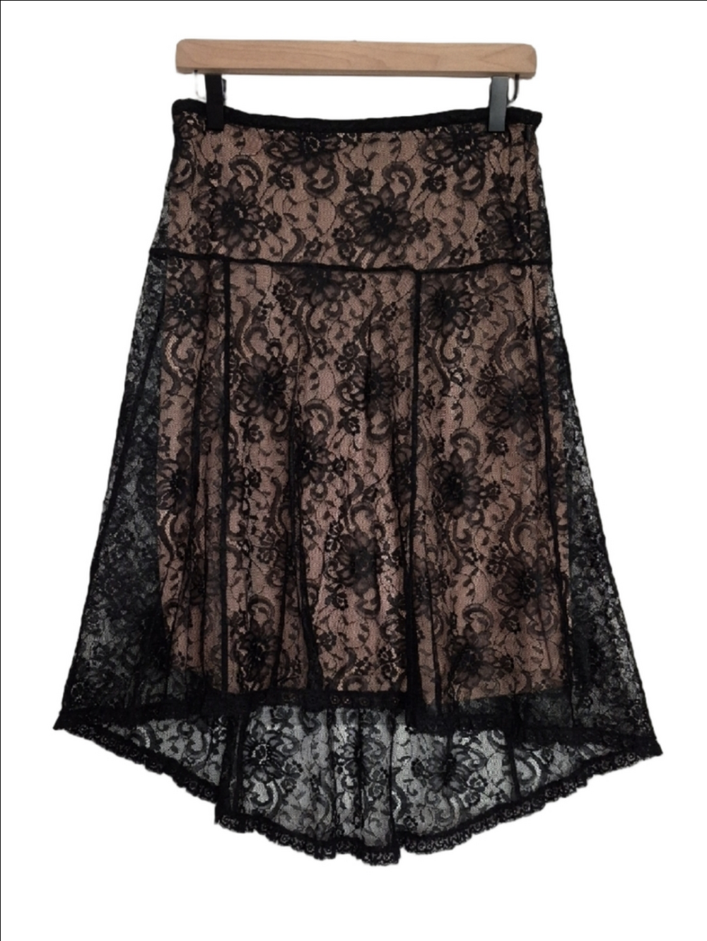 BCBGMaxAzria Black Lace Floral High Low Skirt Size 4 Goth Whimsigoth
